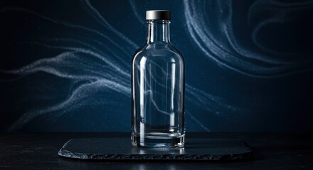 Elegant Empty Glass Bottle on Dark Background Product Photography