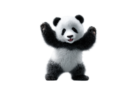 Cute panda cub dancing joyfully on a transparent background