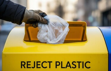 Broken and twisted plastic bag photographed to spread awareness for International Plastic Bag Free Day and the importance of reusable options.