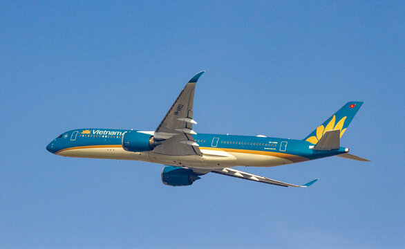 Ho Chi Minh City, Vietnam - &lrm;&lrm;&lrm;November 21, 2019 :  An Airbus A350-94 Airplane Of Vietnam Airlines With Registration VN-A892 Taking Off From Tan Son Nhat International Airport.