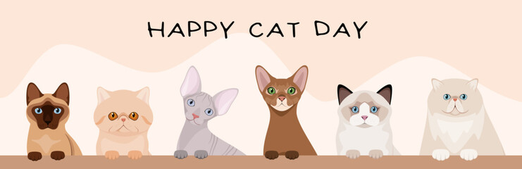 Happy cat day. A poster with cute cats.
