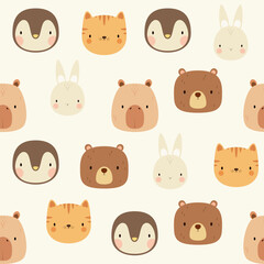 Obraz premium Seamless pattern with cute animal faces. Nurserly.