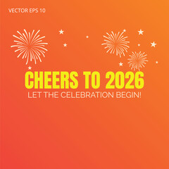 Obraz premium Cheers to 2026 with Fireworks on Orange Background