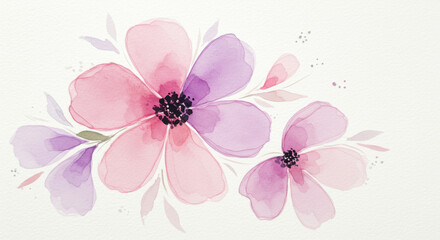 A beautiful watercolor painting featuring abstract flowers in pastel pink and purple shades.	