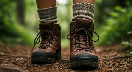 hiking boots in the woods