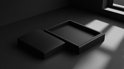 Open black box on dark surface