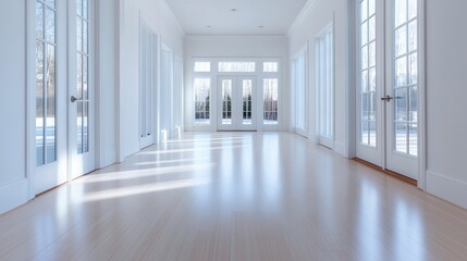 Fototapeta premium An elegant and bright interior showcasing a minimalist aesthetic characterized by clean lines, ample natural light, and open spaces, perfect for modern living and design lovers.