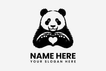 Cute black and white panda logo, forming a heart shape with paws.
