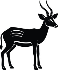 Elegant Black Silhouette of a Standing Sable Antelope Against White Background
