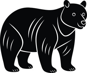 Stylized Black Bear Illustration with White Outline on White Background