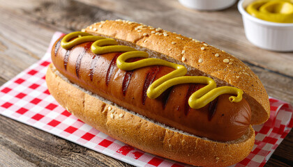 Grilled Sausage in Whole Wheat Bun with Mustard