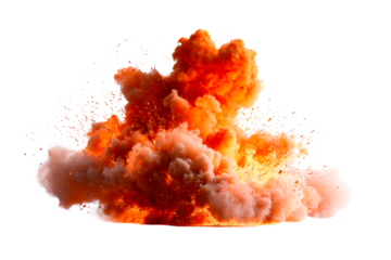 Powerful explosion with vibrant orange and red smoke billowing upward