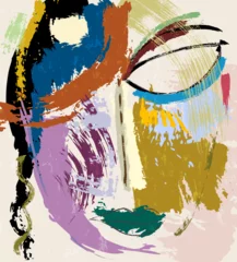 Fototapete Rund abstract colorful background, illustration with lines, waves, circles, paint strokes and splashes, face or mask © Kirsten Hinte