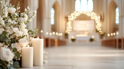 A quiet cathedral interior decorated for Trinity Sunday