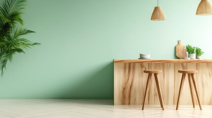 A stylish bar space featuring minimalist wooden decor, combining modern aesthetics with a warm inviting atmosphere ideal for social gatherings and relaxation.