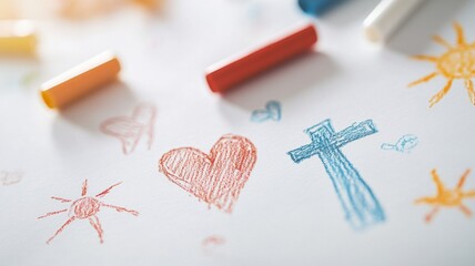 Colorful children's drawings of the Trinity