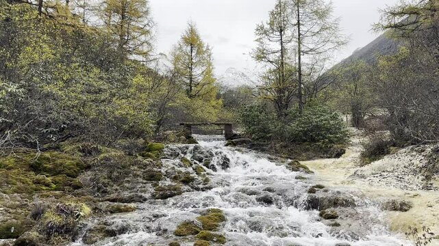 Huanglong Mountain with beautiful nature calcification pool ,waterfalls,lake in China