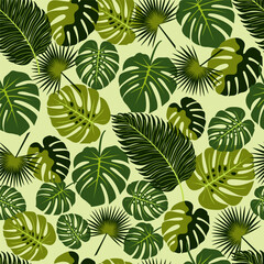 Fototapeta premium Seamless pattern tropical leaves in a modern style. For printing on wallpaper, gift paper, napkins. Beautiful summer pattern