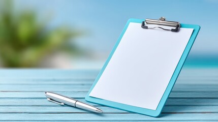 Blank Invoice Paper on a Blue Clipboard Mockup