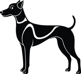 Silhouette of a sleek and elegant black dog standing alertly