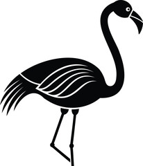 Stylized Flamingo Illustration with Striking Black Silhouette and Simple Design