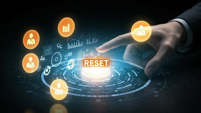 Hand pressing a reset button in a digital interface