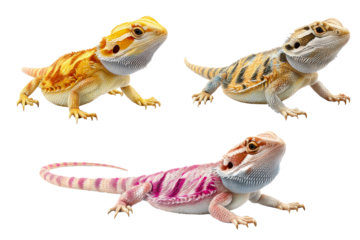 Colorful bearded dragons on a clear background for fans