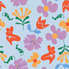 Seamless retro floral pattern with groovy playful stylized flower design for fabric, digital paper