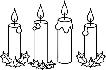 Holiday Candle Set Vector Sketch