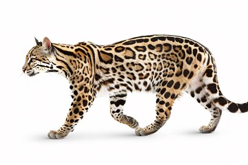 Naklejka premium Isolated Ocelot Walking White Background