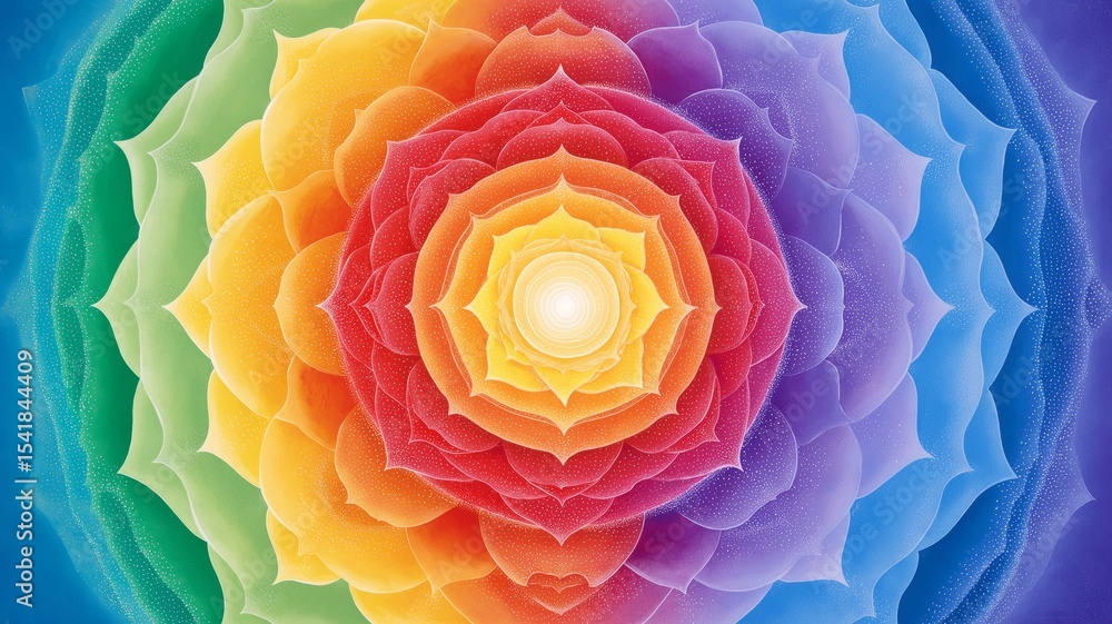 Poster vibrant chakra mandala displaying energy and harmony in colorful patterns