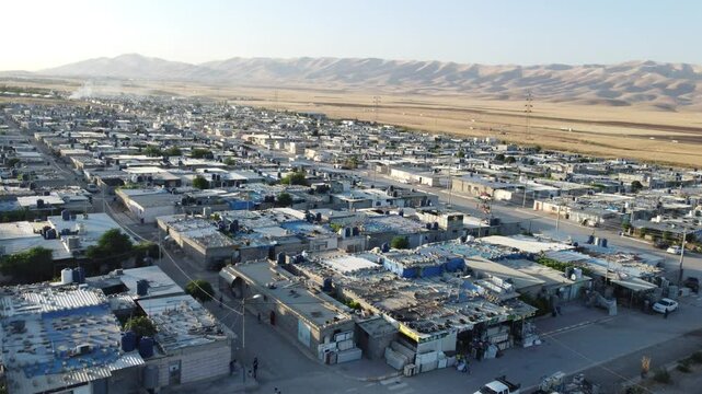 Aerial view of Barika Refugee camp at Arbat in the Kurdish region of Iraq.