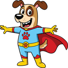 Adorable Superhero Dog in a Cape: Cartoon Character with a Brave and Playful Expression