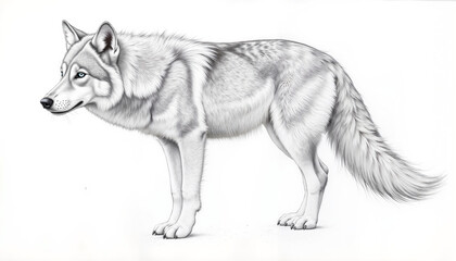 Wolf illustration in profile view with detailed fur texture  