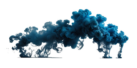 Mysterious Blue Smoke Swirling on transparent background.  Blue color explosion isolated background