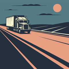 Silhouette of a truck driving on a highway — bold vector design ideal for logistics themes, transportation graphics, delivery service concepts, and commercial vehicle illustrations.