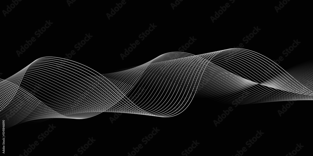 Poster abstract black background with whit line. modern template abstract design flowing particles digital 