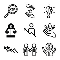 Business And Finance Line Icon Set Growth Investment Success And Teamwork Concepts