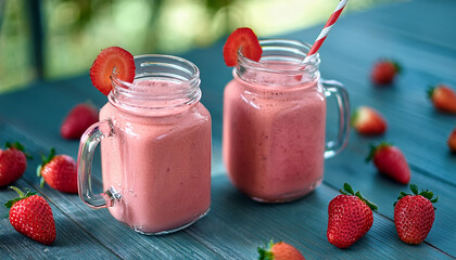delicious strawberry smoothies in mason jars fresh summer drink healthy recipe