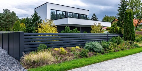 Modern Architectural House with Landscaping and Fence: A Luxury Property