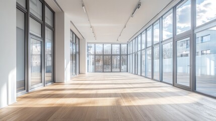 Sunlit Modern Office Space: An Architectural Masterpiece of Clean Lines and Open Design.  Spacious, bright, and minimalist, this contemporary interior is perfect for modern living 