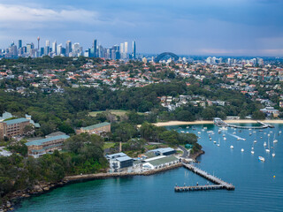 Panoramic aerial view of Sydney Harbour from Mosman harbour