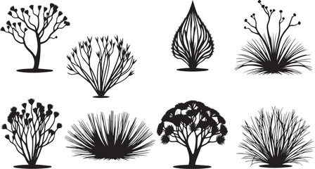 A set of shrubs and trees. Hand drawn vector illustration