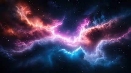 Fototapeta premium A breathtaking capture of a vibrant nebula in deep space highlights the cosmic drama of colors and gases, representing the vastness and beauty of the universe.
