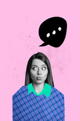 3d sketch image vertical collage of happy girl guy stand bubble communication speech text box chat...