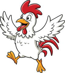 Cartoon duck mascot in blue cap, smiling face, open wings, yellow feathers, cute farm character, vector animal design for children’s product, illustration icon