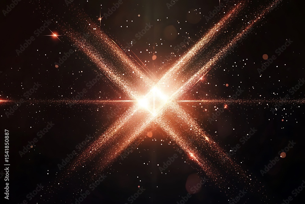 Poster x-shaped sparkle emoji made from intersecting light beams with gradient fades and glow