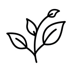 Simple line drawing of a sprig with leaves