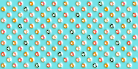 Colorful Pastel  Retro Futuristic Pastel 3D Spheres Seamless Pattern on Blue Background. 