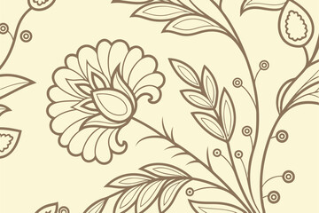 Intricate retro floral motif, classic beige and brown nature illustration for wallpaper and fabric use